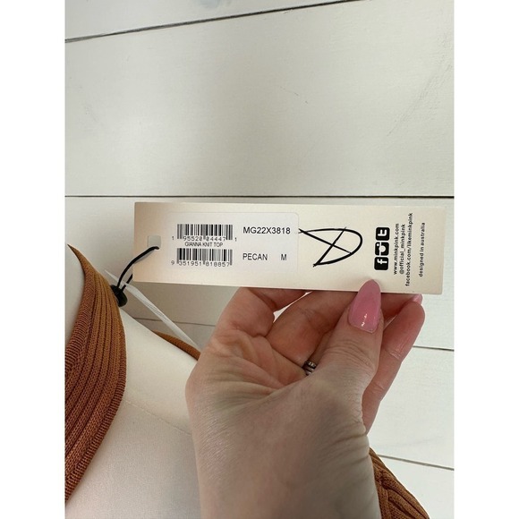 NWT MINKPINK Gianna Knit Long Sleeve Top Pecan Size Medium - Picture 5 of 9